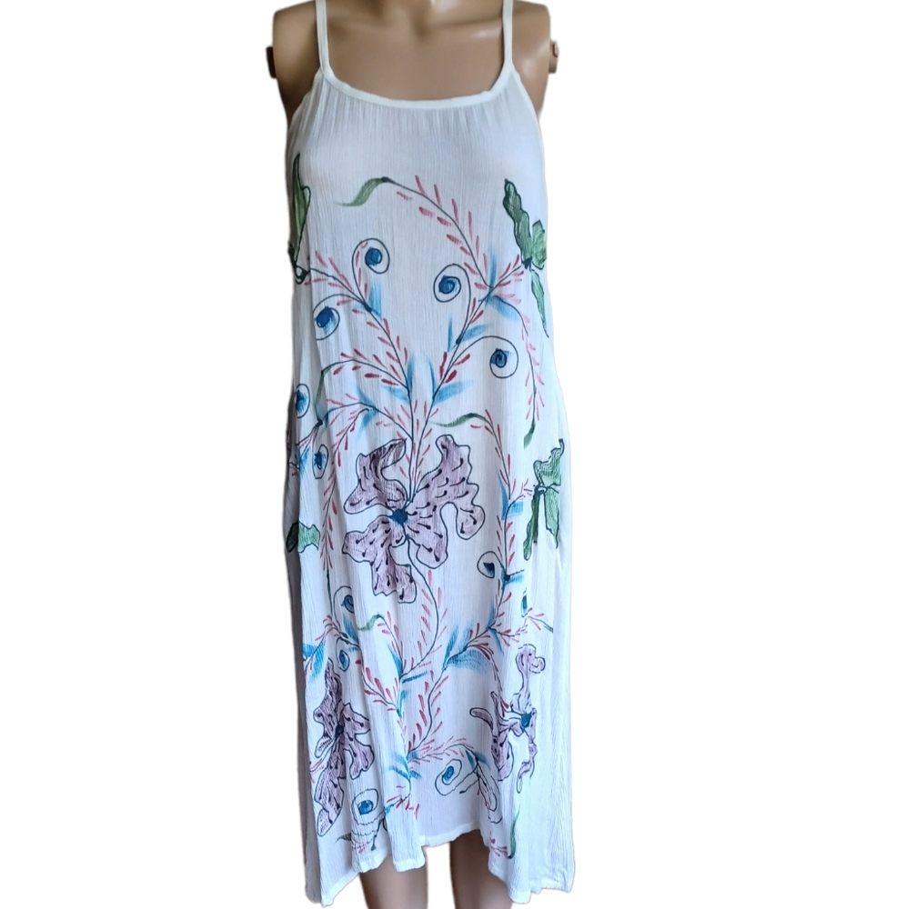 Malaika Womens Sleeveless Asymmetric Shift Dress White With Embroidery Size 6